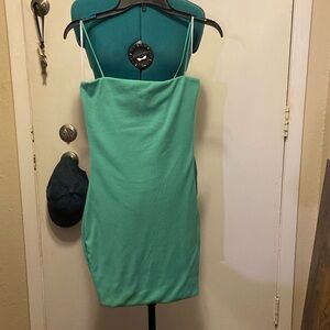 Green Sweater Dress Spaghetti Straps Med soft Curved by Love Tree